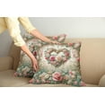 thumbnail image 1 of Ambesonne Floral Heart Throw Pillow Cover Pack of 2, Tender Medieval Garden, 2 Pcs-18"x18", Laurel Green and Pink, 1 of 5