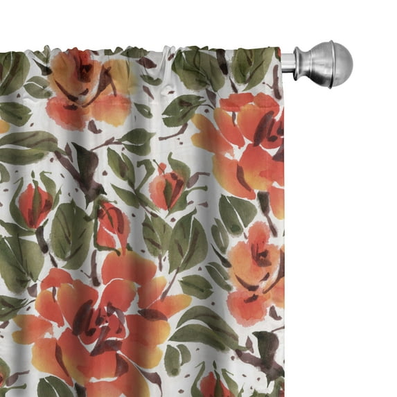 Ambesonne Floral Inspiration Curtains, Bloomed Garden, Pair of 28"x84", Burnt Sienna Sage Green