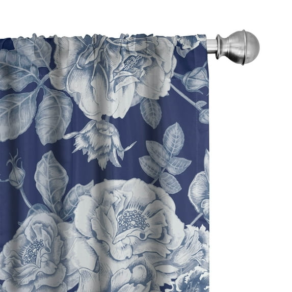 Ambesonne Floral Inspiration Curtains, Bouquet of Roses, Pair of 28"x95", Night Blue Off White Grey