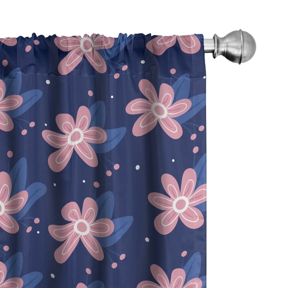 Ambesonne Floral Inspiration Curtains, Cartoon Garden, Pair of 28"x95", Rose Night Blue and Dark Blue