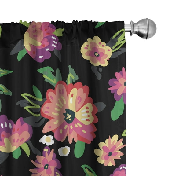 Ambesonne Floral Inspiration Curtains, Colorful Garden, Pair of 28"x63", Coral Purple Multicolor