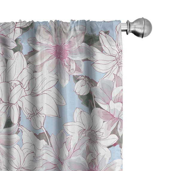Ambesonne Floral Inspiration Curtains, Dahlias Paradise, Pair of 28"x95", Off White Pink Soft Blue