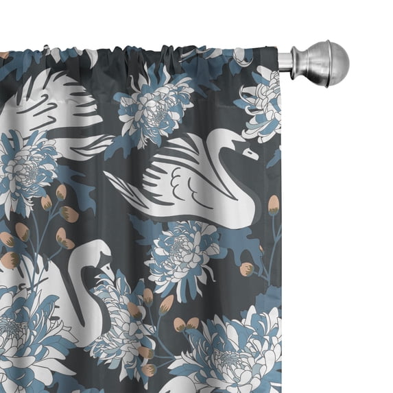 Ambesonne Floral Inspiration Curtains, Flowers and Swan, Pair of 28"x95", Tan Slate Blue and White