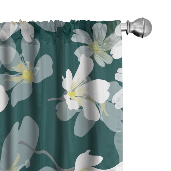 Ambesonne Floral Inspiration Curtains, Lilies Blossom, Pair of 28"x84", White Pale Teal Grey Teal