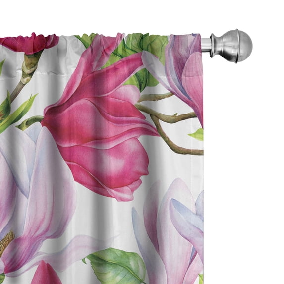 Ambesonne Floral Inspiration Curtains, Magnolias Bloom, Pair of 28"x63", Lilac Magenta Lime Green