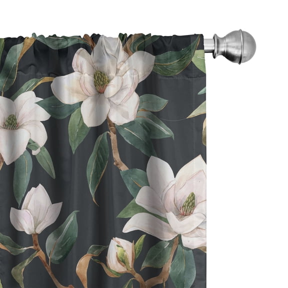 Ambesonne Floral Inspiration Curtains, Magnolias Dream, Pair of 28"x63", Pale Eggshell Green and Cocoa