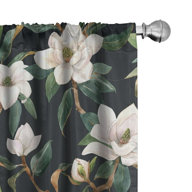Ambesonne Floral Inspiration Curtains, Magnolias Dream, Pair of 28"x63", Pale Eggshell Green and Cocoa