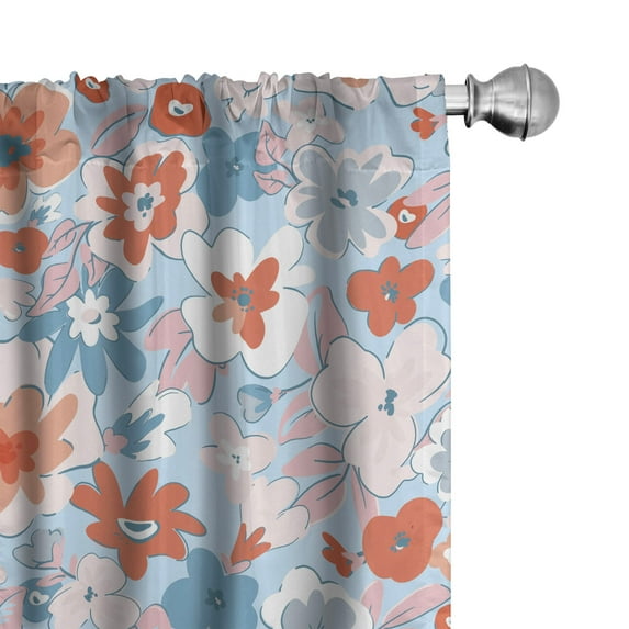 Ambesonne Floral Inspiration Curtains, Spring Festival, Pair of 28"x95", Cinnamon Soft Blue Blush