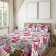 thumbnail image 1 of Ambesonne Floral Inspiration Fitted & Flat Sheet with Shams 4 Pcs Set, Magnolias Bloom, Full, Lilac Magenta Lime Green, 1 of 5