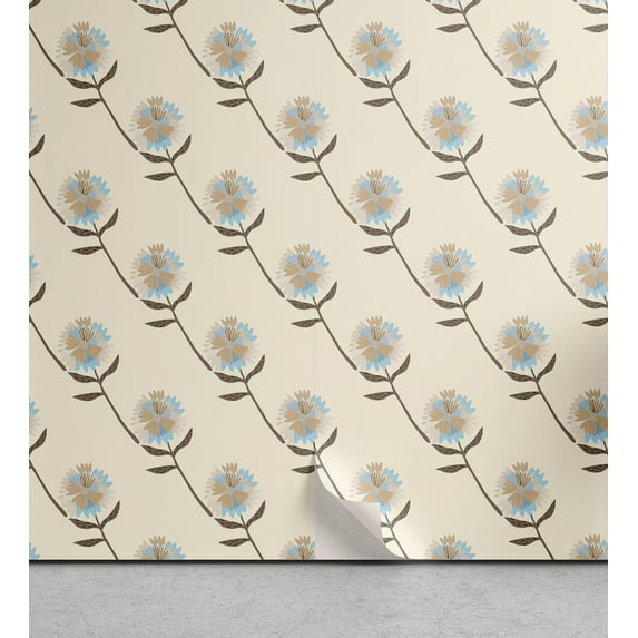 Ambesonne Floral Inspiration Peel & Stick Wallpaper for Home, Asters Flowers, 13"x72", Beige Cocoa Soft Blue