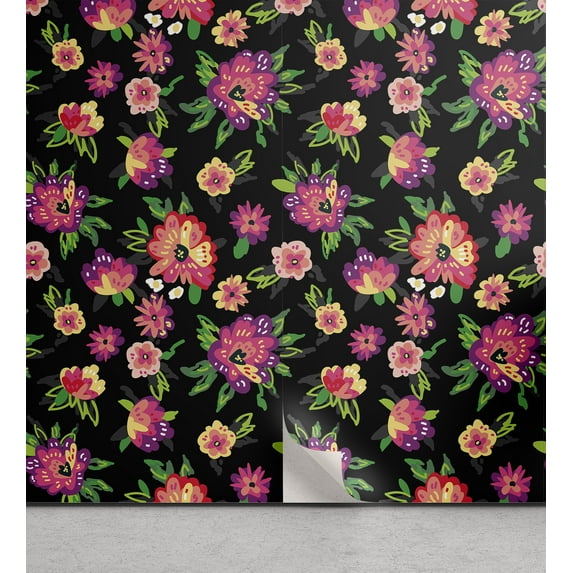 Ambesonne Floral Inspiration Peel & Stick Wallpaper for Home, Colorful Garden, 13"x72", Coral Purple Multicolor