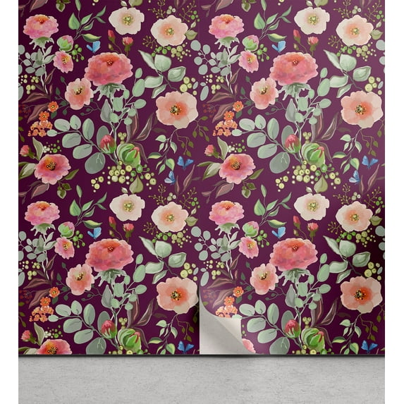 Ambesonne Floral Inspiration Peel & Stick Wallpaper for Home, Delicate Vintage, 13"x36", Pink Multicolor