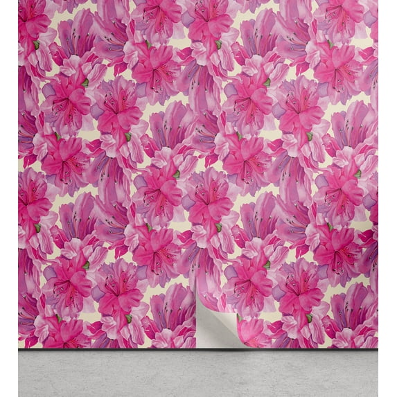 Ambesonne Floral Inspiration Peel & Stick Wallpaper for Home, Exotic Flowers, 13"x36", Hot Pink and Lavender