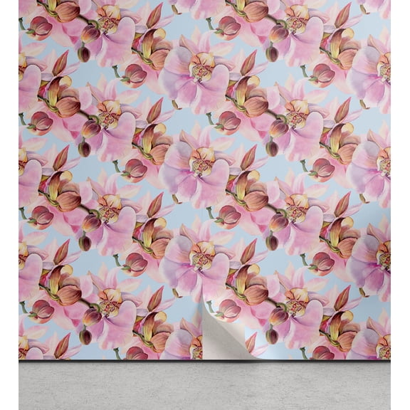 Ambesonne Floral Inspiration Peel & Stick Wallpaper for Home, Flourish Nature, 13"x36", Pale Rose Pale Pink and Dusk