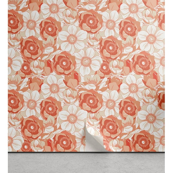Ambesonne Floral Inspiration Peel & Stick Wallpaper for Home, Romantic Retro, 13"x100", White Pale Rust and Cinnamon