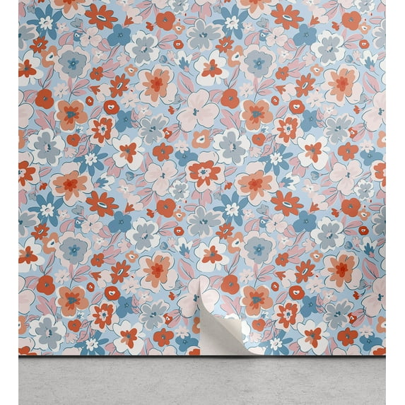 Ambesonne Floral Inspiration Peel & Stick Wallpaper for Home, Spring Festival, 13"x36", Cinnamon Soft Blue Blush