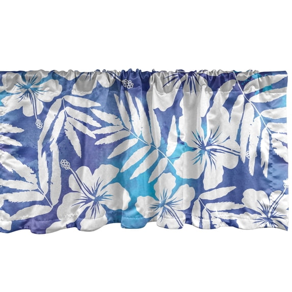 Ambesonne Floral Inspiration Window Valance with Rod Pocket, Sea Waves Feels, 54" x 12", Violet Blue Blue and White