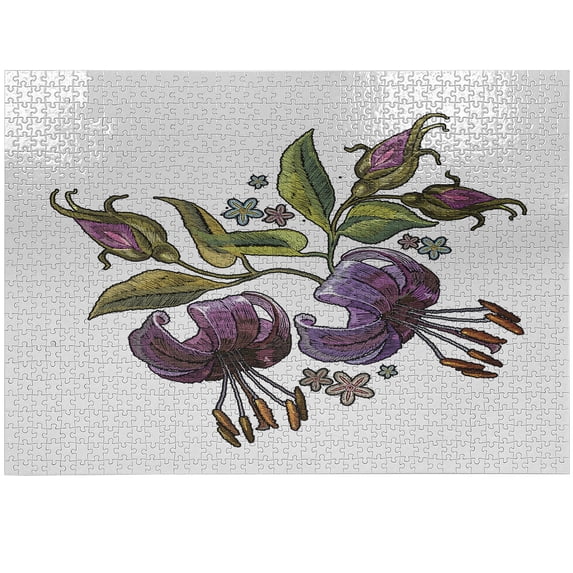 Ambesonne Floral Jigsaw Puzzle Durable Cardboard, Tiger Lillies Art, 1000 pcs, Pale Fuchsia Plum