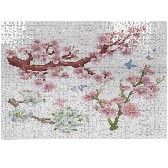 Ambesonne Floral Jigsaw Puzzle Durable Cardboard, Vivid Flowering Branch, 1000 pcs, Pink Brown Green