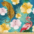 thumbnail image 1 of Ambesonne Floral Jungle Fabric by the Yard Upholstery, Leopard and Flamingo, 5 Yards, Turquoise Multicolor, 1 of 1