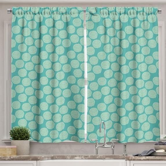 Ambesonne Floral Kitchen Curtains, Abstract Modern Foliage, 55"x39", Turquoise and Cream