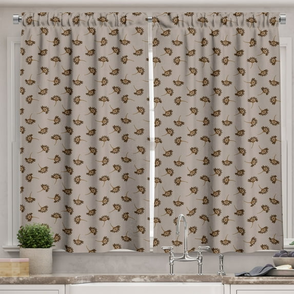 Ambesonne Floral Kitchen Curtains, Brownish Flowers Pattern, 55"x36", Pale Sepia Caramel