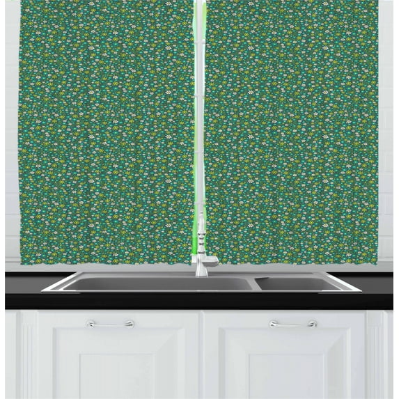 Ambesonne Floral Kitchen Curtains, Colorful Spring Daisy, 55"x39", Multicolor