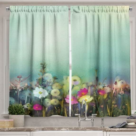 Ambesonne Floral Kitchen Curtains, Dandelion Daisy Poppy, 55"x39", Multicolor