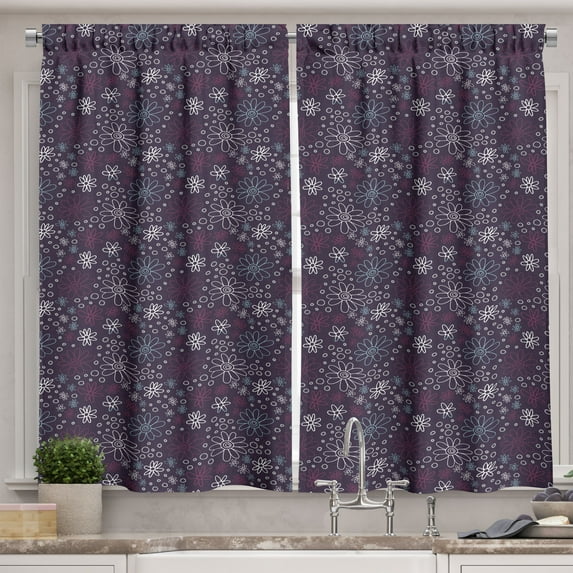 Ambesonne Floral Kitchen Curtains, Doodle Daisy Blossoms, 55"x45", Multicolor