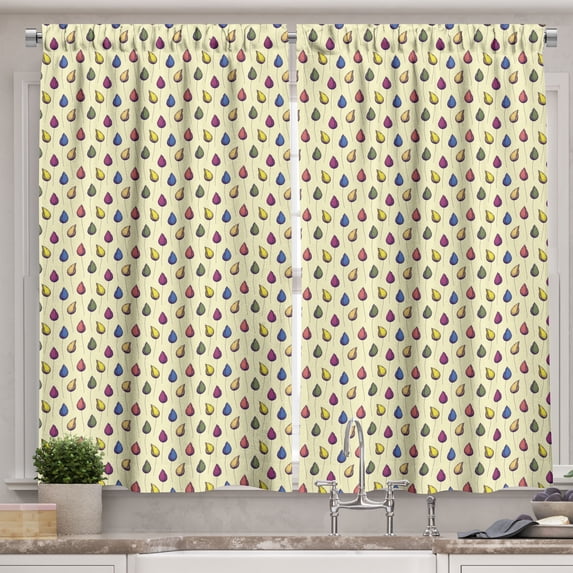 Ambesonne Floral Kitchen Curtains, Flower Buds and Thin Stems, 55"x45", Pale Yellow Multicolor