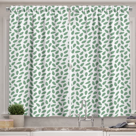 Ambesonne Floral Kitchen Curtains, Flowers Sketch Line Style, 55"x24", Laurel Green White