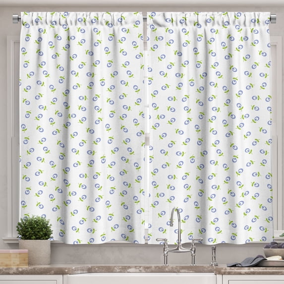 Ambesonne Floral Kitchen Curtains, Green Leaves Vintage, 55"x39", Green Violet Blue White