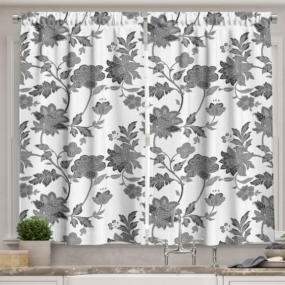 Ambesonne Floral Kitchen Curtains, Ir?s Flowers Leaves Vintage, 55"x45", Dark Taupe and Pale Grey