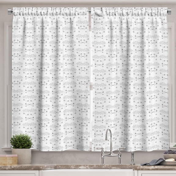 Ambesonne Floral Kitchen Curtains, Minimalist Repeating Flowers, 55"x39", Pale Grey and White