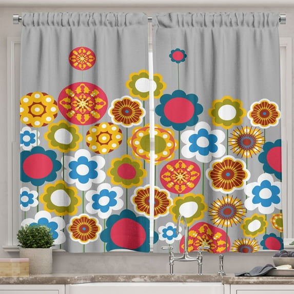 Ambesonne Floral Kitchen Curtains, Modern Colorful Summer, 55"x39", Multicolor