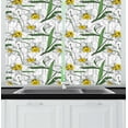 thumbnail image 1 of Ambesonne Floral Kitchen Curtains, Modern Narcissus Blossoms, 55"x45", Yellow Green and Pearl, 1 of 1