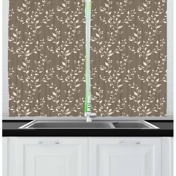 Ambesonne Floral Kitchen Curtains, Nature Inspiration Berry, 55"x39", Taupe Cream