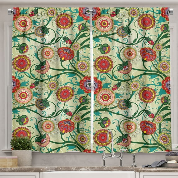 Ambesonne Floral Kitchen Curtains, Oriental Inspirations, 55"x39", Multicolor