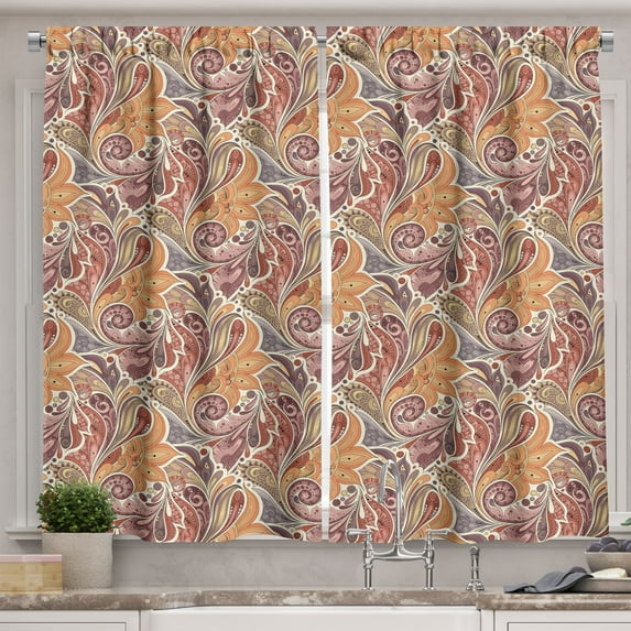 Ambesonne Floral Kitchen Curtains, Paisley Leaf Pattern, 55"x39", Multicolor