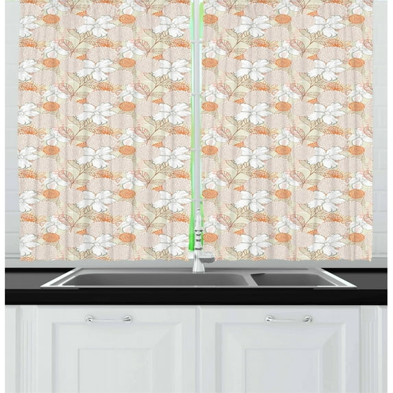 Ambesonne Floral Kitchen Curtains, Pastel Retro Botanical, 55"x39", Multicolor