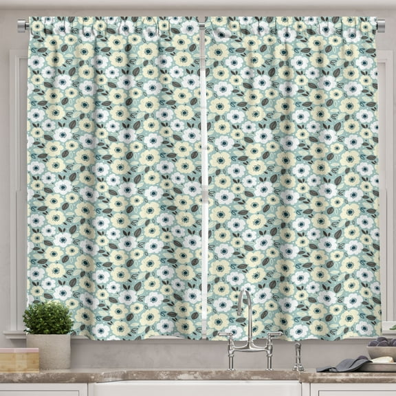 Ambesonne Floral Kitchen Curtains, Pastel Tones Anemone Flowers, 55"x24", Multicolor
