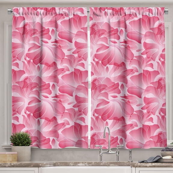 Ambesonne Floral Kitchen Curtains, Pink Flower Petals Pattern, 55"x39", Dark Coral and Pale Ruby