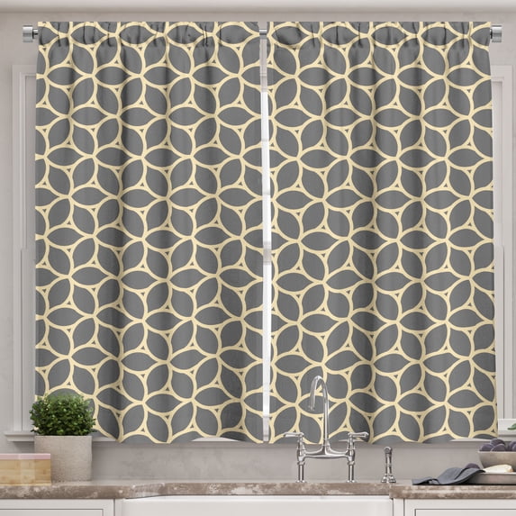 Ambesonne Floral Kitchen Curtains, Retro Leaf Shapes Pattern, 55"x45", Grey Cream
