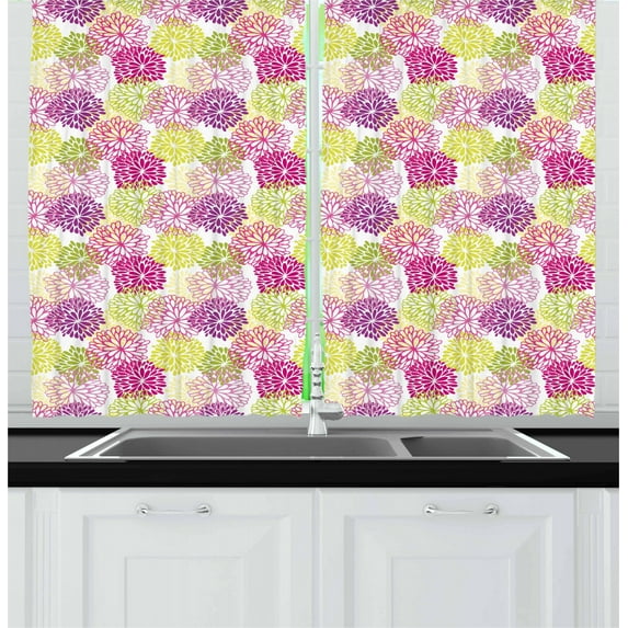 Ambesonne Floral Kitchen Curtains, Romance in Springtime, 55"x39", Magenta Violet Green