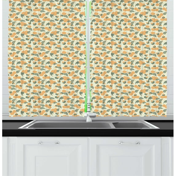 Ambesonne Floral Kitchen Curtains, Romantic Roses Leaves Images, 55"x45", Pale Orange and Reseda Green