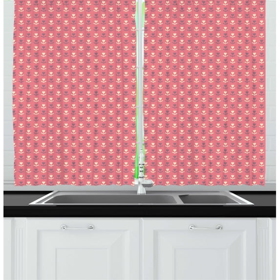Ambesonne Floral Kitchen Curtains, Romantic Tulip Flowers, 55"x39", Purple Cream Pale Pink