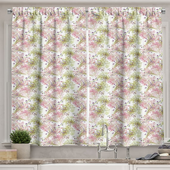 Ambesonne Floral Kitchen Curtains, Rural Wild Flower Bunches, 55"x39", Multicolor