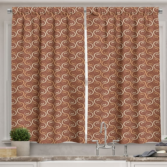 Ambesonne Floral Kitchen Curtains, Spring Ornament Motif, 55"x39", Dark Orange Sand Brown