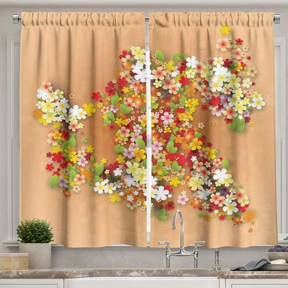 Ambesonne Floral Kitchen Curtains, Summer Sale Banner Art, 55"x39", Orange Red and White