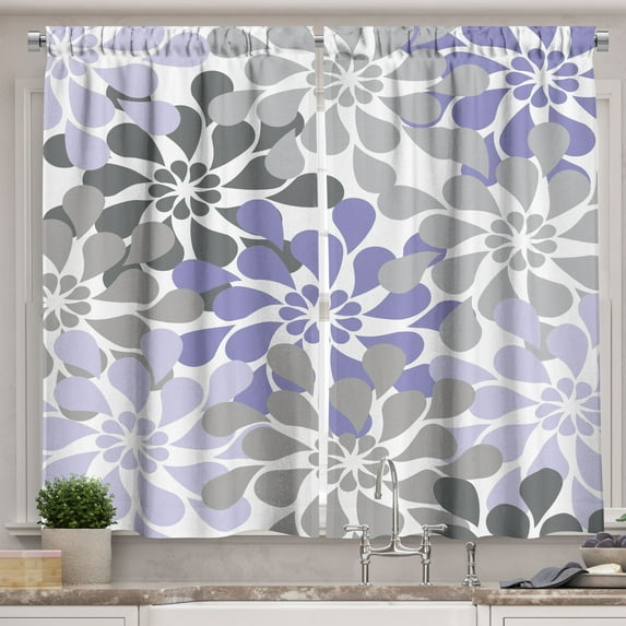 Ambesonne Floral Kitchen Curtains, Swirling Effect Drop Petals, 55"x24", Lilac Lavender and Grey